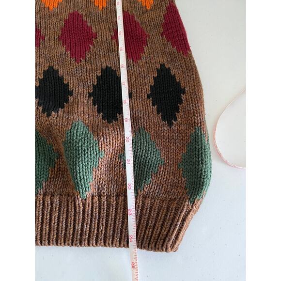 Perry Ellis Vintage Grandpa Sweater 100% Cotton Geometric Brown Medium Heavy 80s - Picture 5 of 7